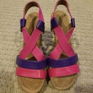 Pink and purple high heel wedges